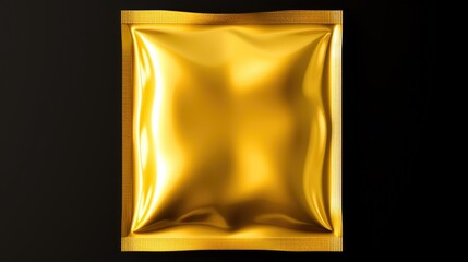 Poster - A shiny gold foil packet on a dark black background. Ideal for product packaging designs