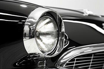 Poster - Close up of a car's headlight and grill, suitable for automotive industry