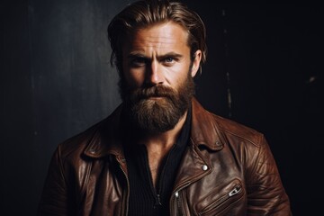 Aufkleber - A man with a beard wearing a leather jacket. Suitable for various projects