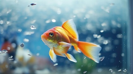 Canvas Print - Close up of a fish swimming in a tank. Perfect for pet store or aquarium concept