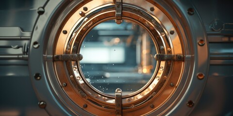 Poster - Close up of a metal door with a window, suitable for security concepts