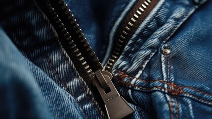 Aufkleber - Detailed view of zipper on denim jeans. Suitable for fashion design projects