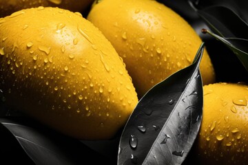 Poster - Close-up of vibrant lemons with water droplets, perfect for food and beverage concepts
