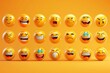 canvas print picture - Set of 30 realistic yellow gloss 3d emotions emojis. Includes a surprised face, romantic image, loud laughter, nervous experience, calm and sound.  illustration.