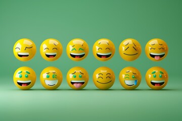 Aufkleber - Smile Emoji Set. 3D Yellow Emotion Icons Set with surprised, romantic, loud laughter, nervous experience, calm, and worried faces. Pack 30.  illustration.