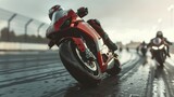 Motorcycle Racing on Wet Track: Speed and Competition in Sport, Extreme athlete Sport Motorcycles Raceing on race track