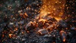 Erupting Molten Iron from Steel Blast Furnace in Industrial Setting, Molten iron erupted from the steel blast furnace opening