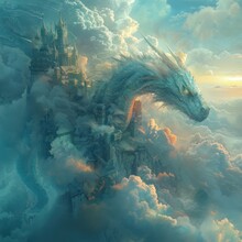 Dreaming Vividly Dreamer Dragon Cloud Castle Dawn Dream Journal Surrealism Sky Blue Fantasy Realm Mist Alone AI Dream Interpreter