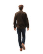 Rear View of Walking Man in Casual Outfit, Isolated on Transparent Background