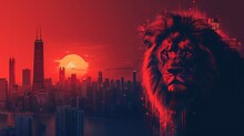 Leading Strategically CEO Lion Skyscraper Office Evening Tablet Corporate Power Red 21st Century Skyline Solo AI Market Predictor