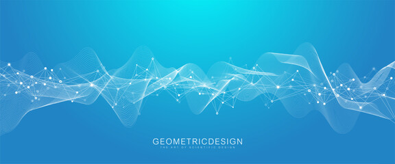 Wall Mural - abstract tech network connection dots. digital technology and big data analysis background. blue bac