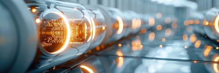 Poster - Close-up of computer equipment in a high tech data center. Generative AI.