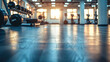 Close up gym floor, low camera angle view of a modern gym interior, bright light. Generative AI.
