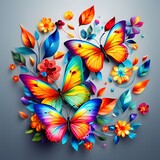 Fototapeta Motyle - Colorful Butterflies and Flowers