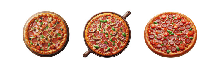 Wall Mural - Set of Delicious Pizza with sausage, illustration, isolated over on transparent white background