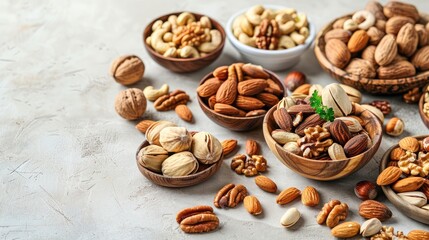 Wall Mural - Different types of nuts on the table Healthy eating