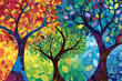 a painting of a tree with colorful leaves