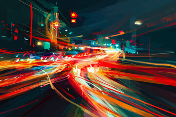 Wall Mural - a blurry photo of a city street at night