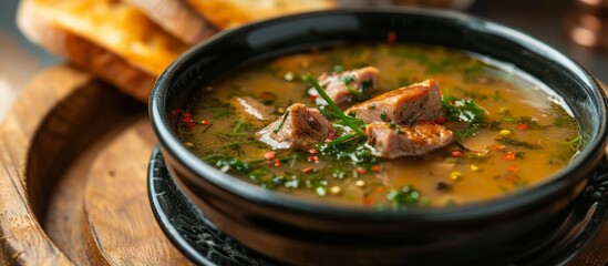 Sticker - Delicious homemade beef and vegetable soup in a white ceramic bowl