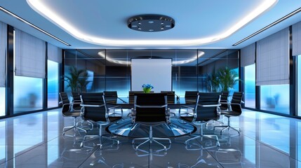 Sleek Modern Office Boardroom with Professional Business Team Meeting for Strategy and Innovation