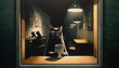 black cat in midnight cafe