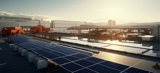 Canvas Print - An industrial solar panel factory with a large building. Generative AI.