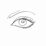 Fototapeta Zachód słońca - one eye girl, illustration in vector style, simple continuous line drawing, minimalism, on a white background