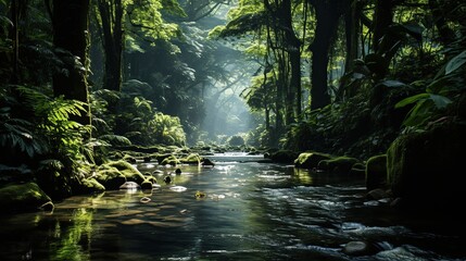 Wall Mural - Forest with river and rocks. Amazing dream scenic colorful outdoor inspire nature