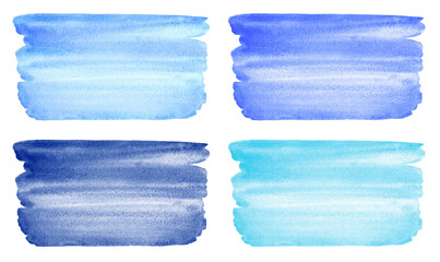 Wall Mural - Sky, navy, dark blue watercolor brush strokes, smears set. Banners collection, rectangle shape. Painted watercolour stains water, aquatic, sea textures. Aquarelle templates, isolated text backgrounds.