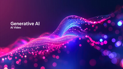 Dynamic Visualization of Generative AI Video Creation Concept with Luminous Particles and Waves Illustrating Data Flow and Advanced Digital Technology