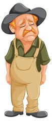 Sticker - Cartoon of a dejected farmer wearing a hat