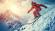 Girl jumping snowboard winter sport extreme adrenaline activity outdoor leisure recreation adventure, Generative Ai

