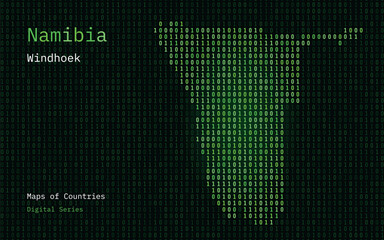 Naklejka na meble Namibia Map Shown in Binary Code Pattern. TSMC. Matrix numbers, zero, one. World Countries Vector Maps. Digital Series
