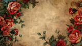 Fototapeta Kosmos - Vintage background with roses and floral borders