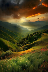 Wall Mural - Sunset landscape generative AI