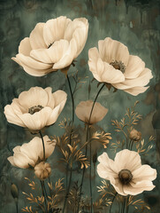 Poster - Antique flower painting. Muted watercolor flower print. Background image. Created with Generative AI technology