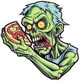 Fototapeta Dinusie - Zombie eat pizza colorful cartoon sticker