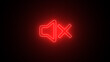 Neon Audio speaker mute icon. Audio Tool In Silence glowing neon icon. rendering of Red color neon symbol of volume mute icon on black background.