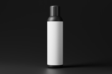 Poster - cosmetic bottle packaging mockup set featuring a tall, slim, black color plastic bottle with a screw cap.