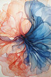 An abstract flower petal illustration drawing with watercolor effect in blue and red color semi transparent silky effect, white background