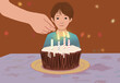 © ADDICTIVE STOCK - Young boy with lit birthday candles on cake