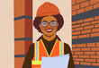 © ADDICTIVE STOCK - Smiling female construction worker holding plans