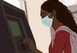© ADDICTIVE STOCK - Woman using ATM with mask in pandemic safety