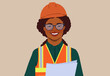 © ADDICTIVE STOCK - Smiling Female Engineer with Documents Illustration