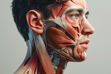 Wall Mural - SIde view man face human anatomy, skin and muscles