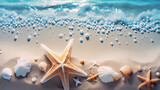 Fototapeta Morze - Close-up of beach scene, starfish background