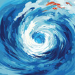 Blue water vortex view from above, whirlpool, vector illustration