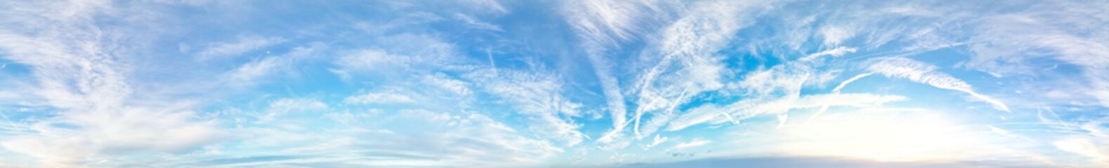 Ultra Wide Angle Panoramic View of Sky and Clouds During Sunset over England Great Britain