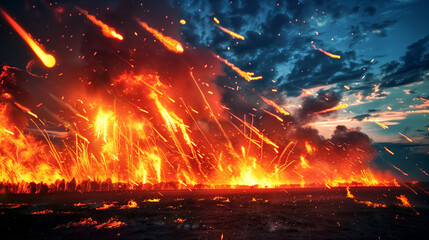 Wall Mural - Apocalyptic scenario of the end of the world with balls of fire and sulfur falling from the sky Generative AI Illustration