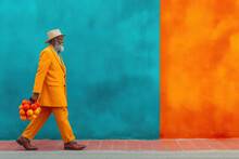 Vibrant Urban Scene With Stylish Senior And Colorful Walls. Generative AI Image